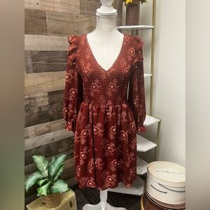 NWT Madewell Dark Burnt Orange Smocked Puff Sleeve